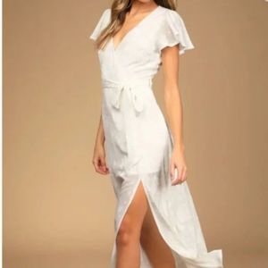 Lulus White Jacquard Short Sleeve Maxi Dress - Size S